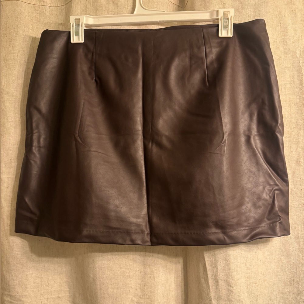 Dark Brown Leather Mini Skirt - Picture 3 of 4